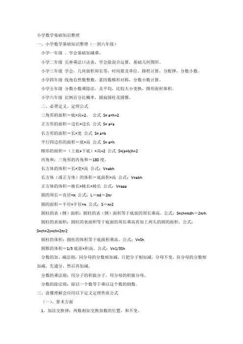 人教版小学一到六年级数学知识点归纳