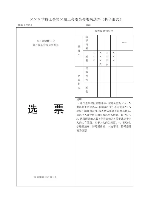 (完整版)工会换届选举选票及报告单样式