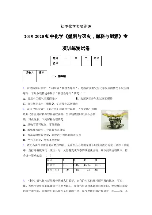 2019-2020学年初中化学《燃料与灭火,燃料与能源》专项训练模拟测试(含答案) (287)