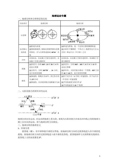 地球运动专题 知识点(1)
