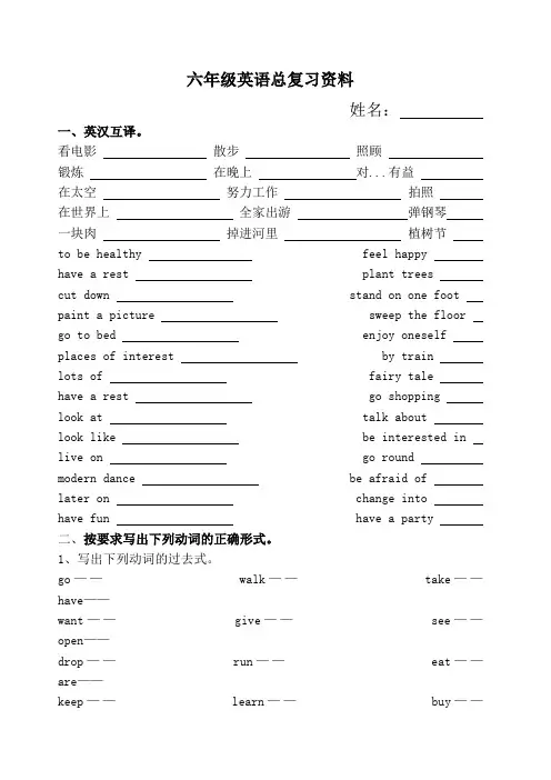 湘少版六年级英语总复习 