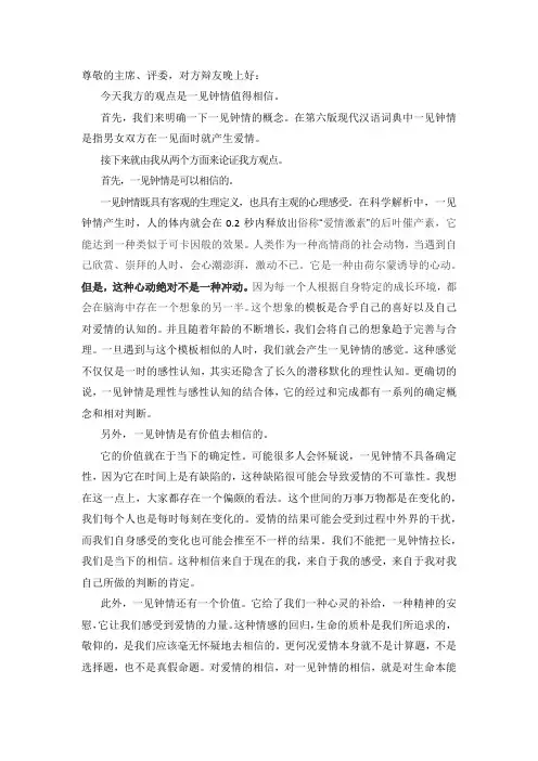 一见钟情值得相信一辩稿