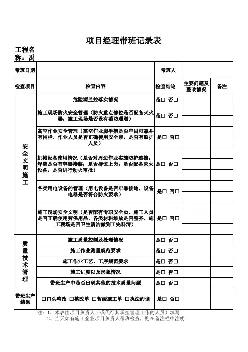 项目经理带班记录