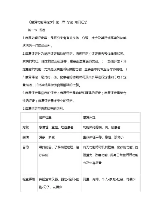 康复功能评定学总论 知识汇总