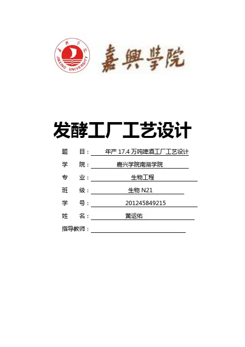 发酵工厂工艺设计
