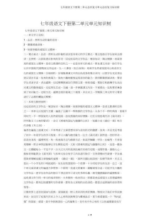 七年级语文下册第二单元总结复习单元总结复习知识树
