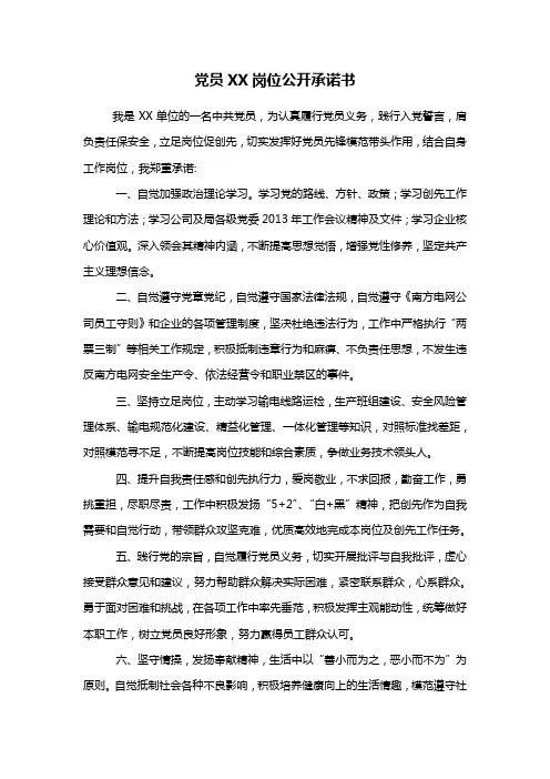 党员岗位公开承诺书2013