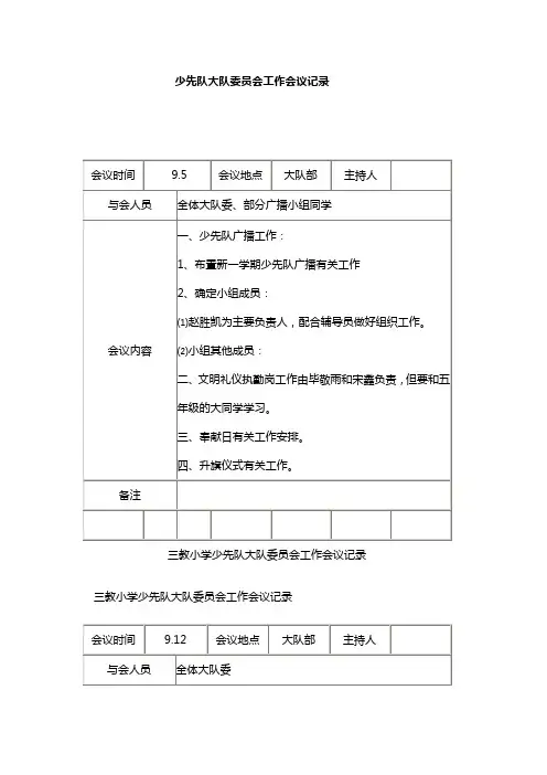 少先队大队委员会工作会议记录