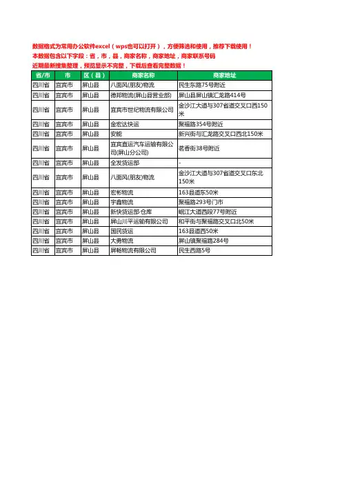 新版四川省宜宾市屏山县托运工商企业公司名录名单黄页大全15家