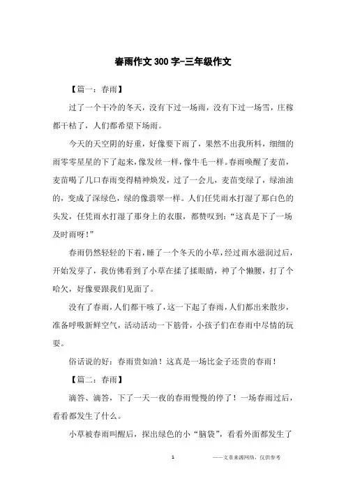 春雨作文300字-三年级作文