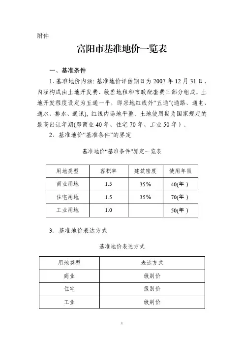 富阳市基准地价一览表