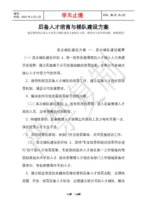 后备人才培养与梯队建设方案(Word最新版)