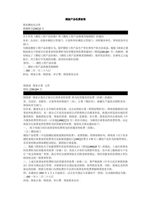 测绘产品收费标准