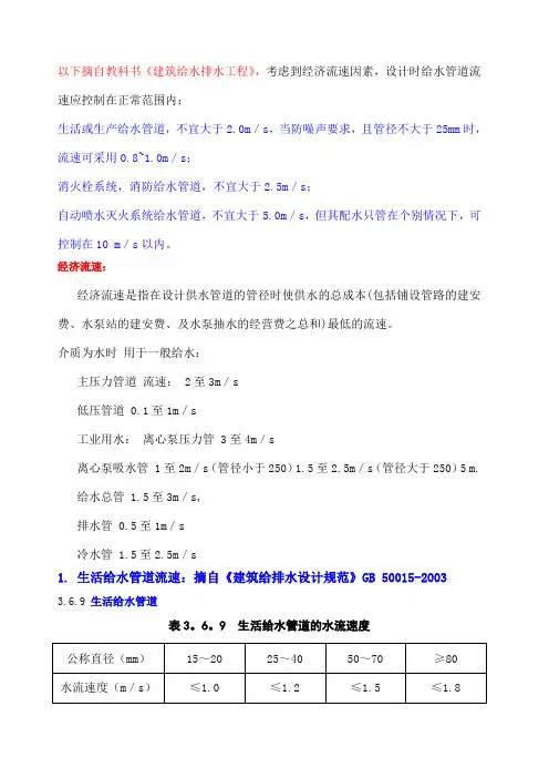给排水管道流速常用数据 2