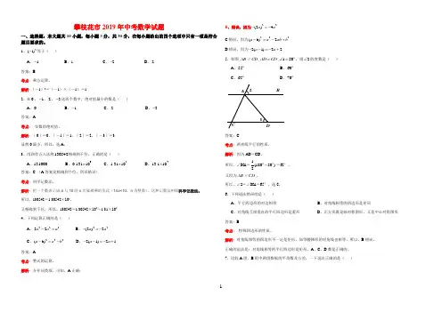 2019四川省攀枝花中考数学试卷-(解析版)