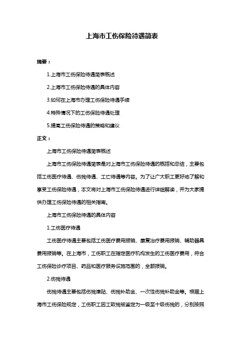 上海市工伤保险待遇简表 2