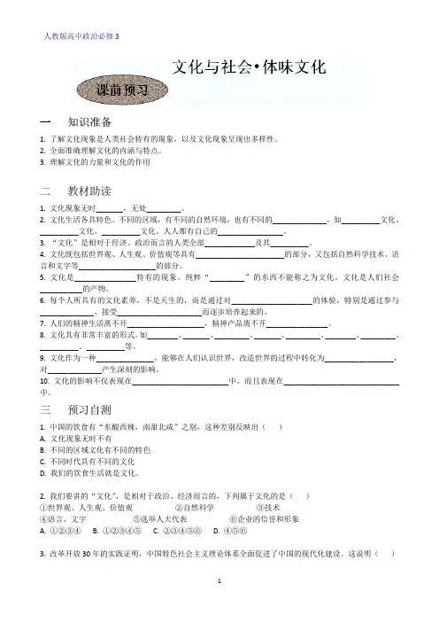 高中政治必修3精品学案4：1.1 体味文化
