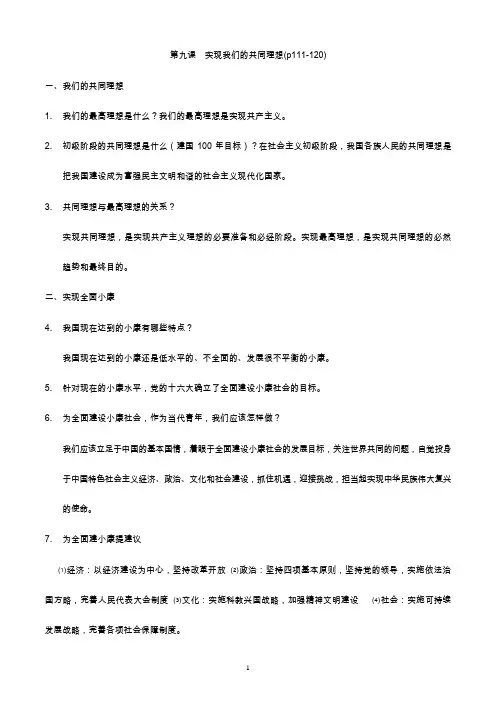 九年级思品复习要点第九课