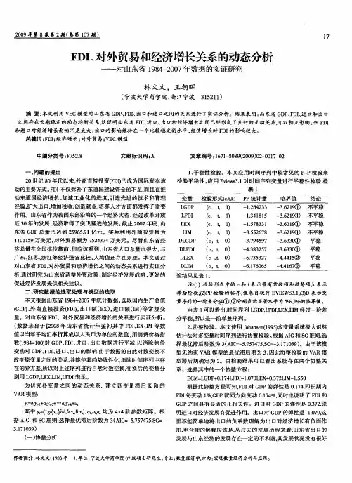 FDI、对外贸易和经济增长关系的动态分析——对山东省1984—2007年数据的实证研究