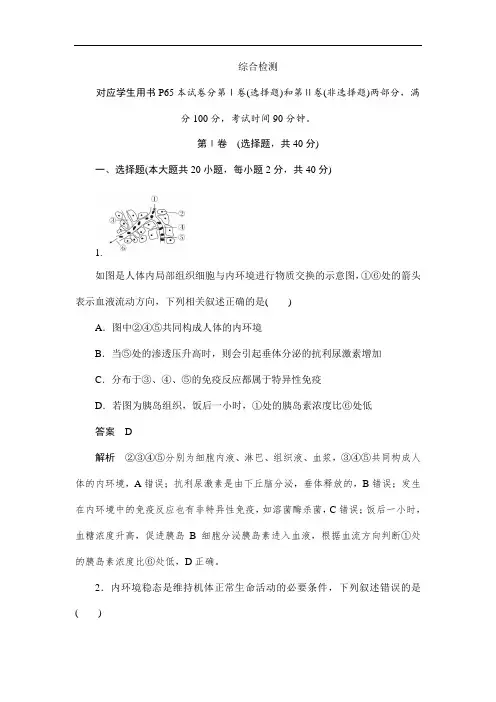 2019-2020学年生物人教版必修3作业与测评：综合检测 Word版含解析