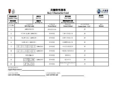 上汽产品特殊特性清单模板