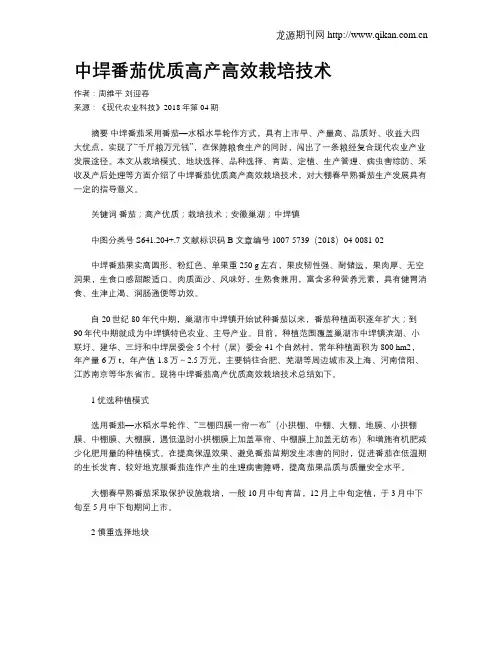 中垾番茄优质高产高效栽培技术