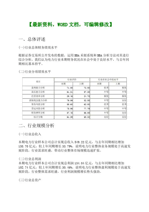 电力行业调研分析报告