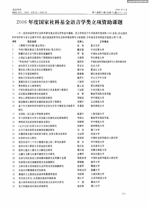 2006年度国家社科基金语言学类立项资助课题