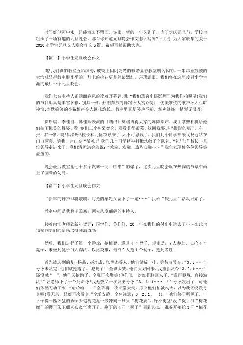 2020小学生元旦文艺晚会作文5篇【精选】