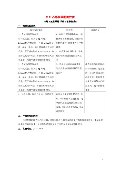 高中化学.乙醇和苯酚的性质苯酚与甲醛的反应素材选修讲解