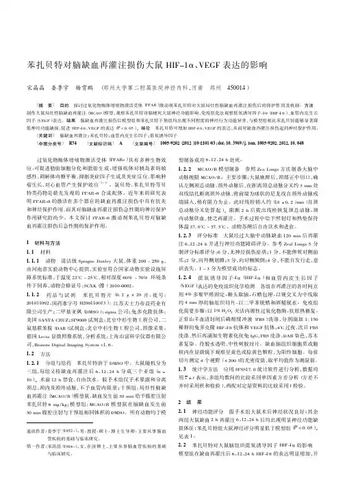 苯扎贝特对脑缺血再灌注损伤大鼠HIF-1α、VEGF表达的影响