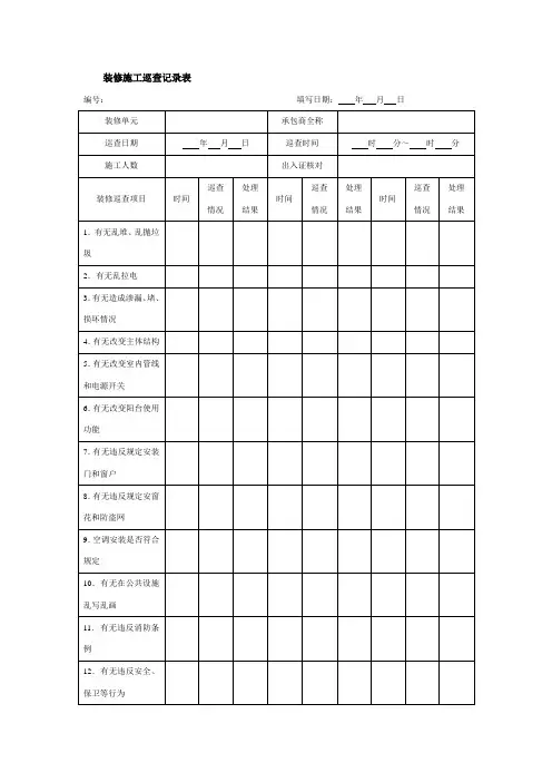 装修施工巡查记录表 格式 