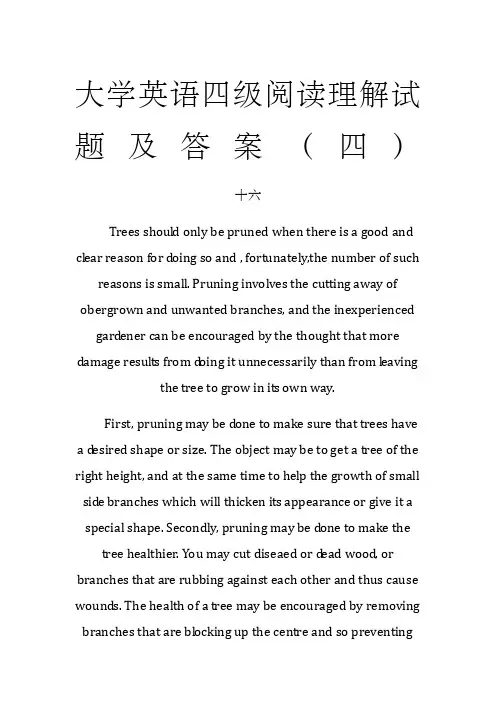大学英语四级阅读理解试题及答案四