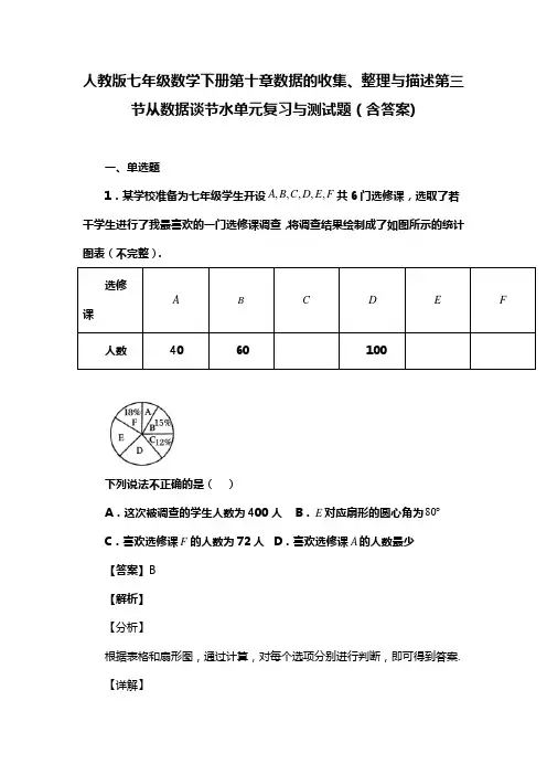 人教版七年级数学下册第十章数据的收集、整理与描述第三节从数据谈节水单元复习与测试题(含答案) (11)