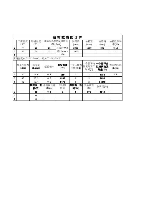 液压系统发热功率散热功率计算