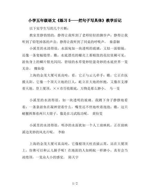 小学五年级语文《练习5——把句子写具体》教学后记