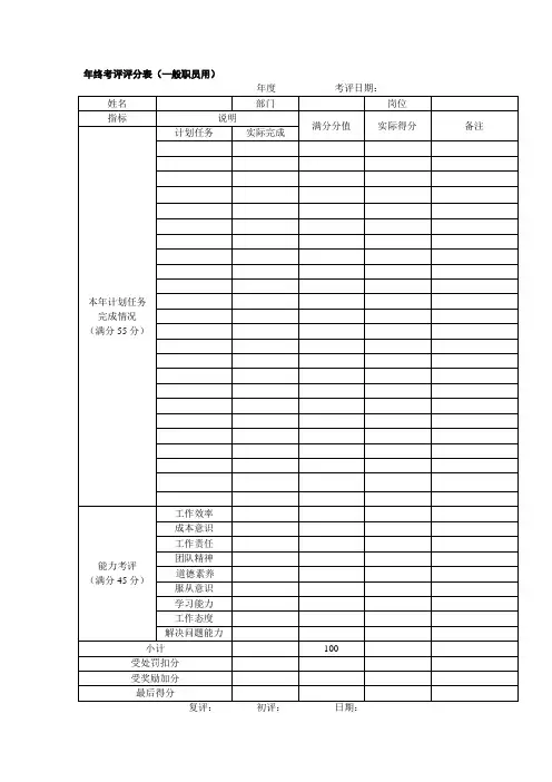 年终考评评分表