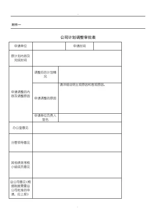 一、公司计划调整审批表