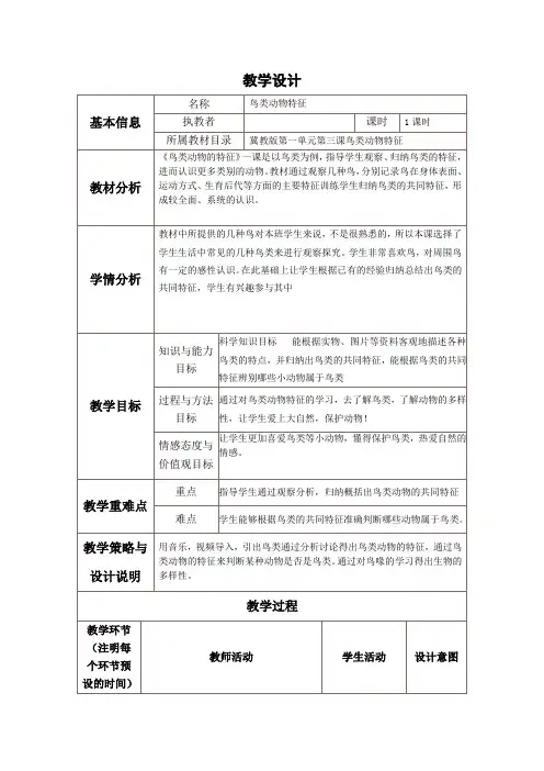 鸟类动物特征