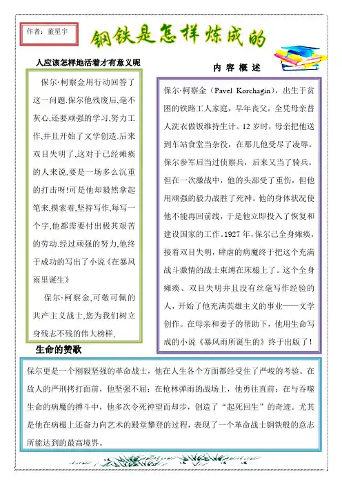 《钢铁是怎样炼成的》手抄报