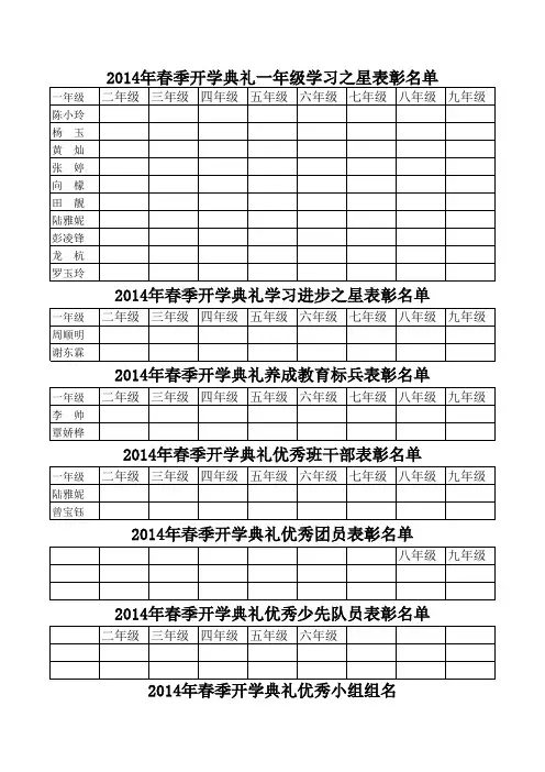 2014一年级学习之星