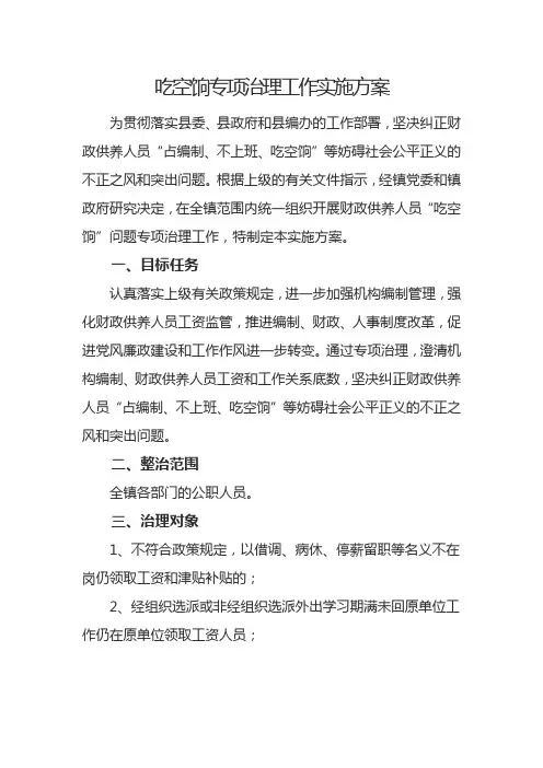 吃空饷专项治理工作实施方案