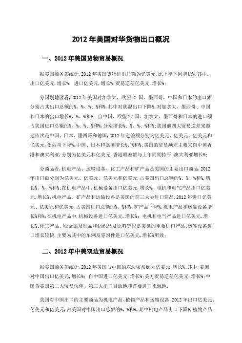 美国对出口货物情况