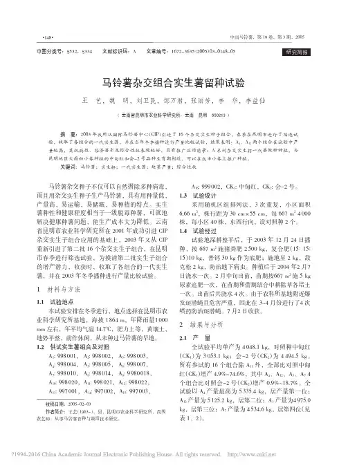 马铃薯杂交组合实生薯留种试验