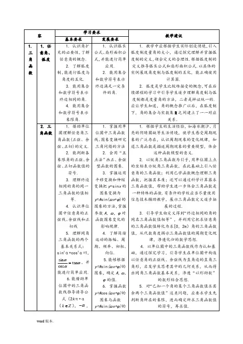 高中数学必修四--教学大纲