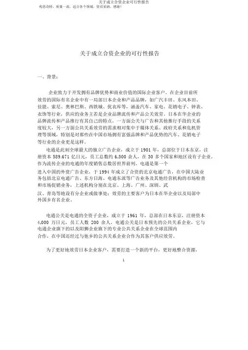 关于成立合资公司可行性报告 