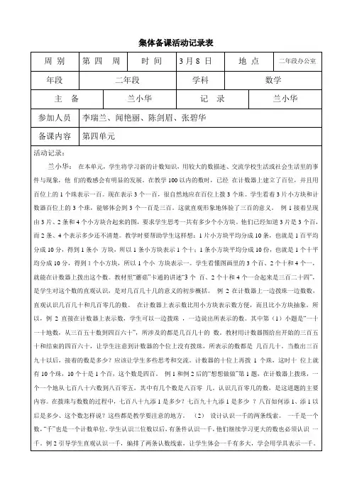集体备课活动记录表