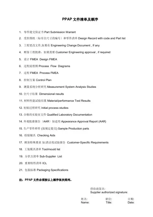 PPAP文件清单及顺序.62