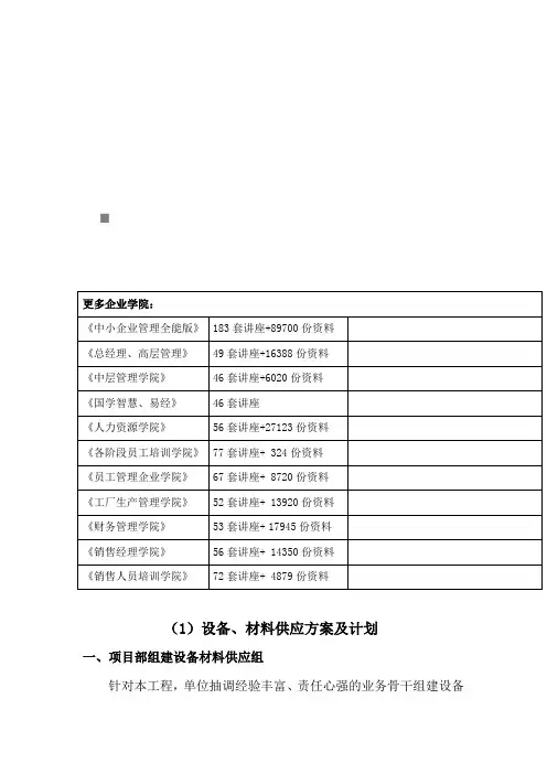 设备、材料供应方案与计划