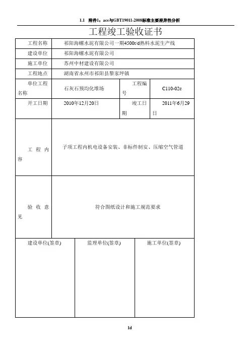 工程竣工验收证书